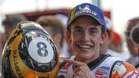 Marc Marquez menjadi juara dunia MotoGP 2019. (AP Photo/Gemunu Amarasinghe)