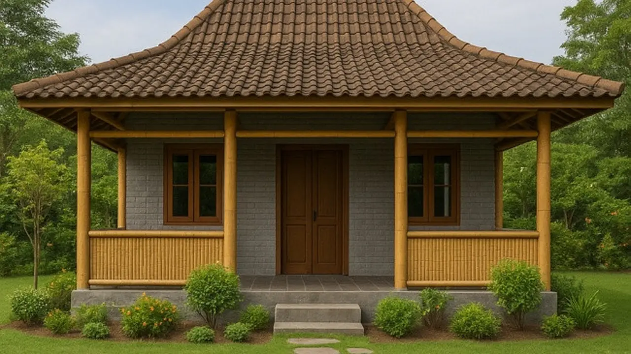 Ilustrasi Rumah dari Bambu dan Batako di Desa (Sumber Gambar: chatgpt.com)