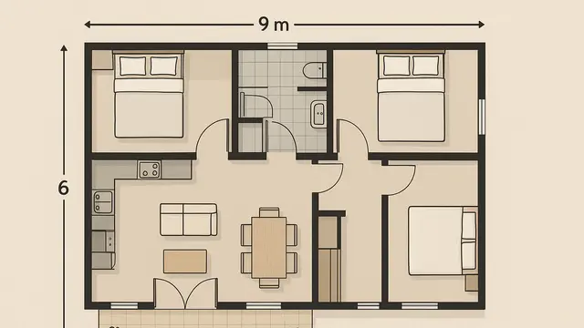 Model Denah Rumah Minimalis 9x6 Meter dengan Teras Depan yang Cocok di 2025/ Ilustrasi oleh AI