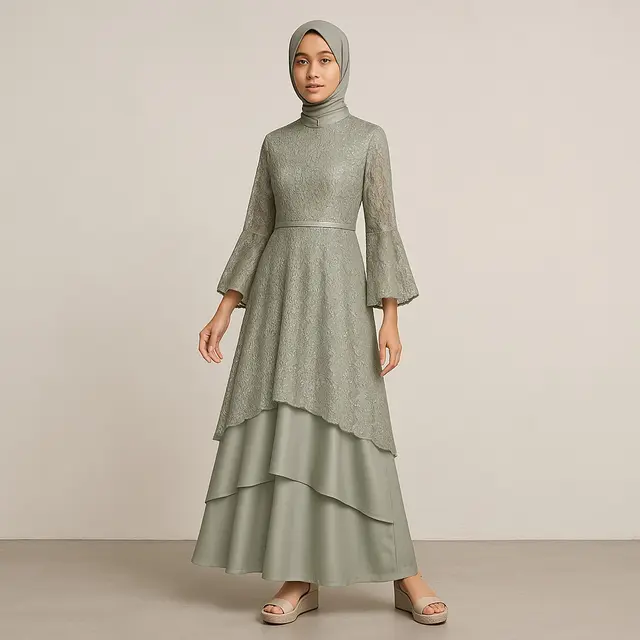 Model Gamis Brokat Satin Dengan Layer Mewah/Ilustrasi gambar oleh AI