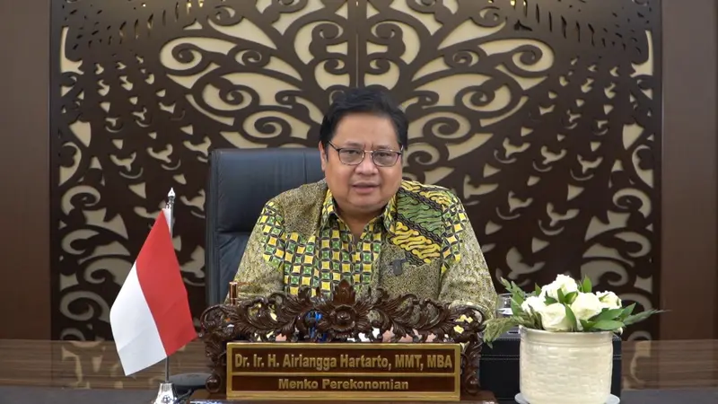 Menteri Koordinator Bidang Perekonomian Airlangga Hartarto dalam acara IIA National Conference 2021 yang bertema Internal Audit Back to The Future – Emerging From The Crisis, Kamis (28/10/2021). (Sumber ekon.go.id)