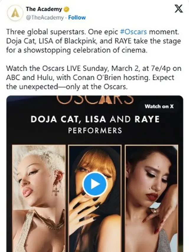 Lisa BLACKPINK Jadi Idol K-Pop Pertama yang Tampil di Penghargaan Oscars