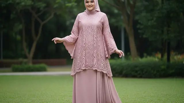 Model Gamis Brokat Cutting A-Line untuk Tubuh Berisi