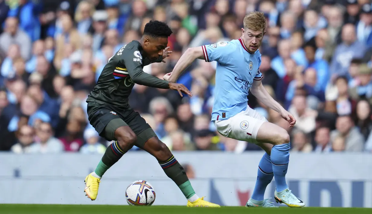 The Citizens menang empat gol tanpa balas atas tamunya di Etihad Stadium, Sabtu (8/10/2022). (AP/Jon Super)