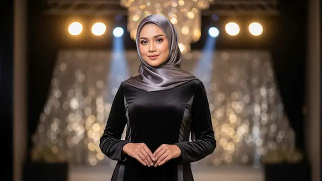 Dress Velvet Hitam dengan Kombinasi Satin