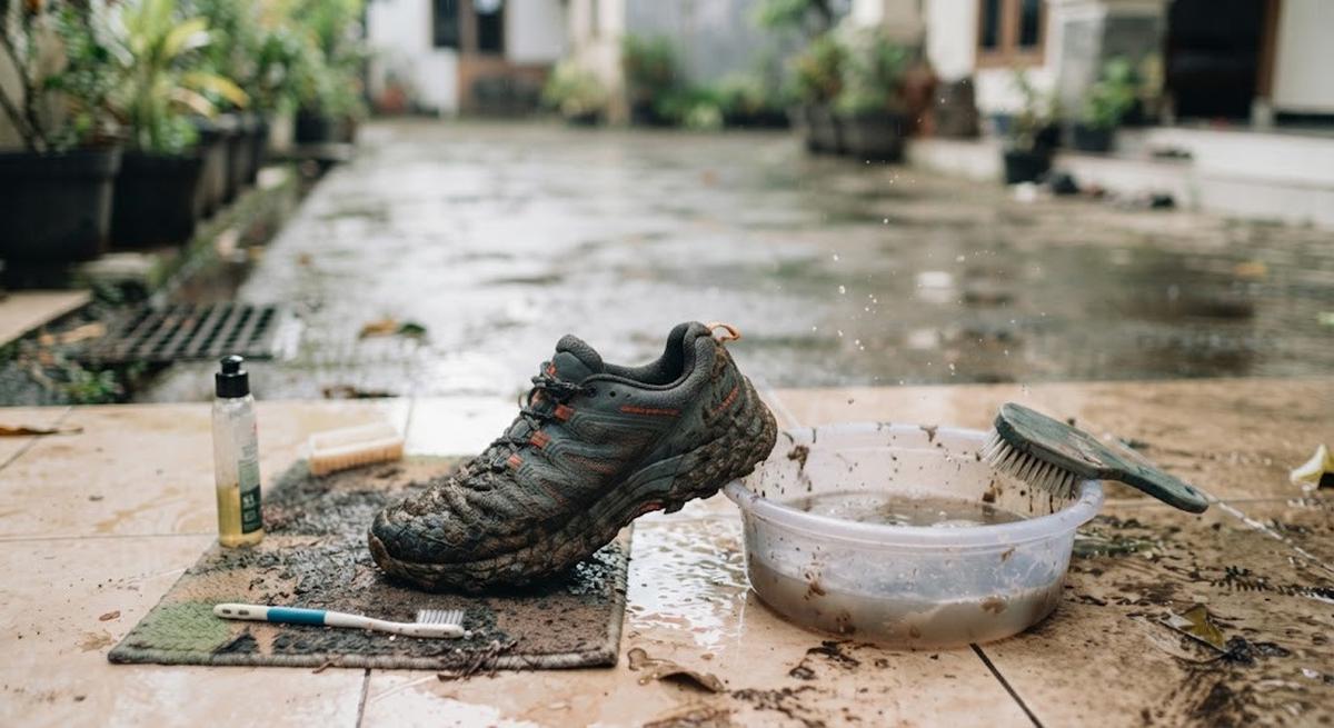 Membersihkan Sol Sepatu yang Penuh Tanah