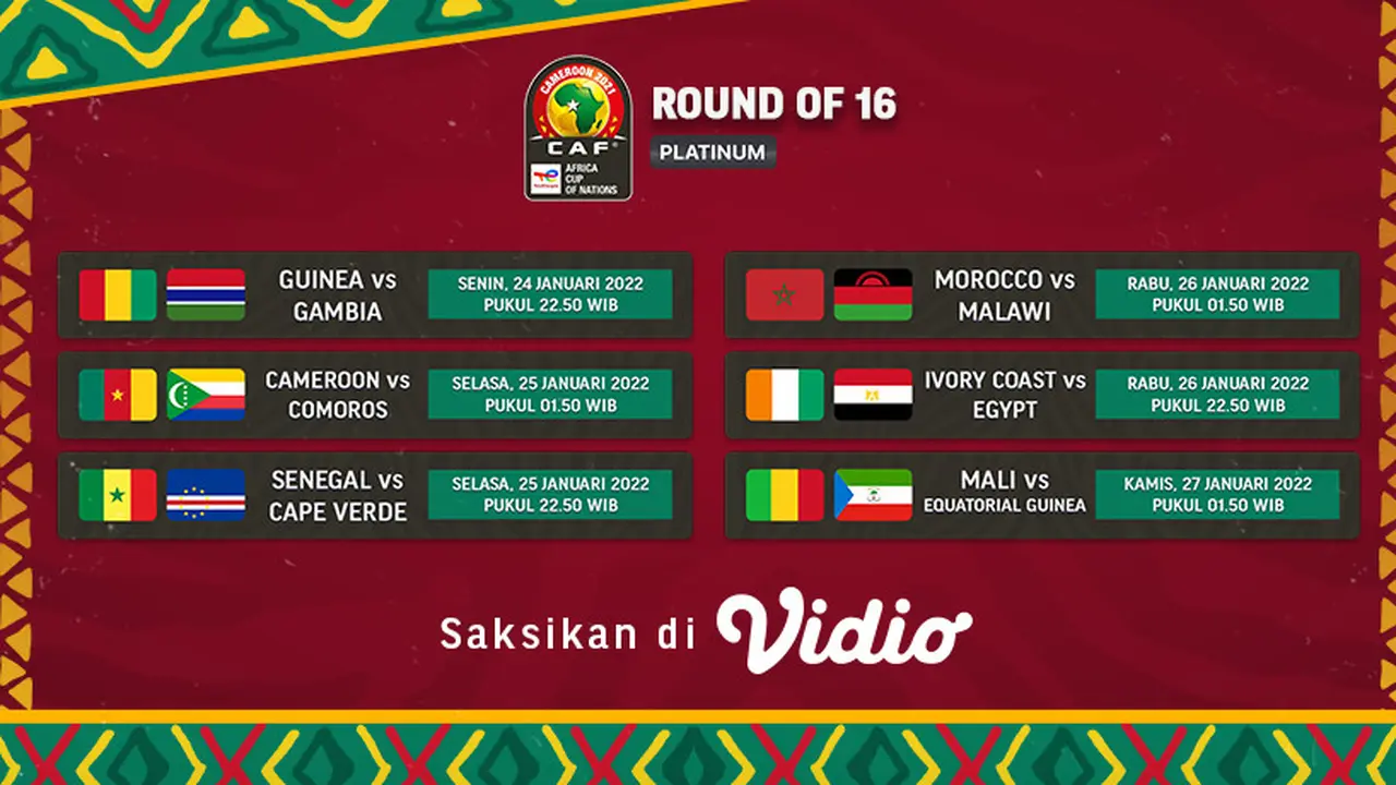 Link Live Streaming Pertandingan Piala Afrika 2021 Babak 16 Besar di Vidio