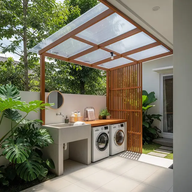 8 Desain Kanopi Jemuran Belakang Rumah yang Tidak Bikin Gelap, Rapi & Tahan Hujan