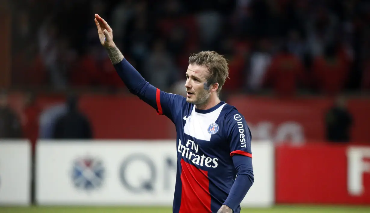 Pada tahun 2013, Beckham bergabung dengan PSG dari LA Galaxy. Pemain paling terkenal tersebut membuat 10 caps dan pensiun di kota Paris. (AFP/Kenzo Tribouillard)