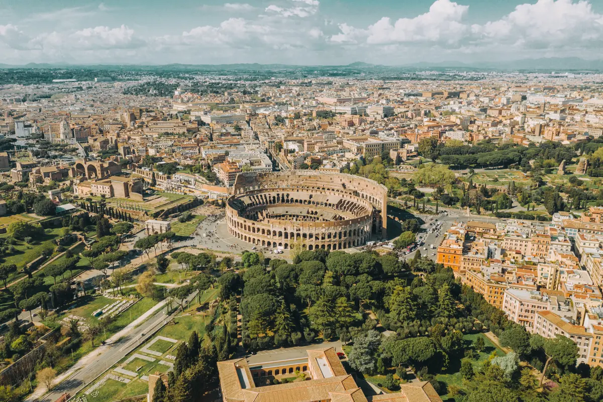 Ilustrasi ikon terkenal Colosseum, Roma, Italia