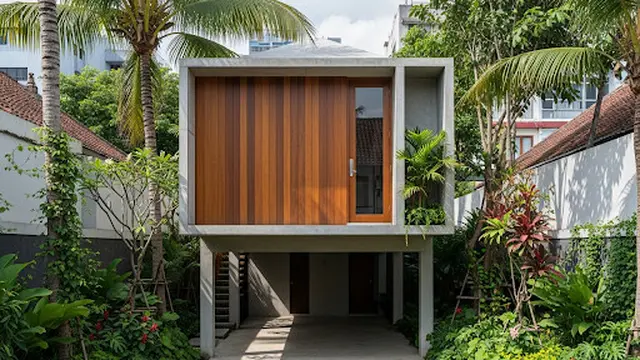Desain Rumah Panggung 4x8 dengan Garasi Bawah