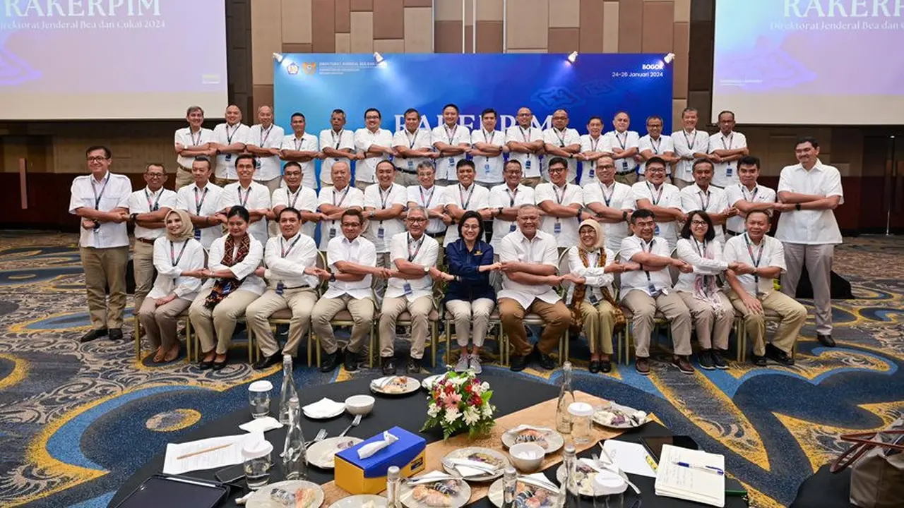 Menteri Keuangan (Menkeu) Sri Mulyani Indrawati  pada Rapat Kerja Pimpinan  DJBC, di Sentul, Bogor, Kamis (25/1/2024). (Dok Kemenkeu)