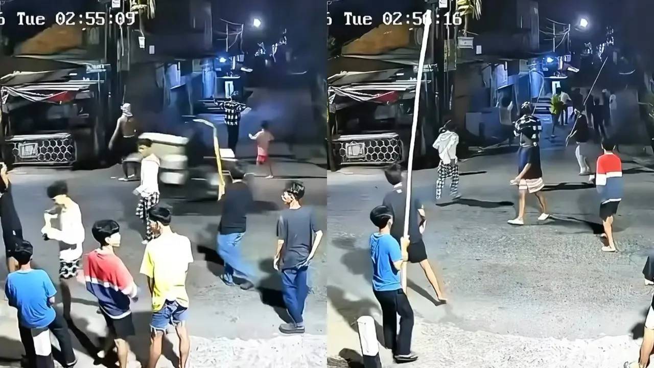 Tangkapan layar rekama CCTV diduga aksi tawuran anter kelompok remaja di Bandar Lampung. (Dok. Istimewa).