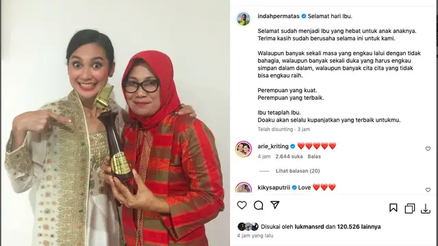 Indah Permatasari Tuliskan Ucapan Selamat Hari Ibu Penuh Haru untuk Sang Ibunda: Ngetiknya Sambil Nangis