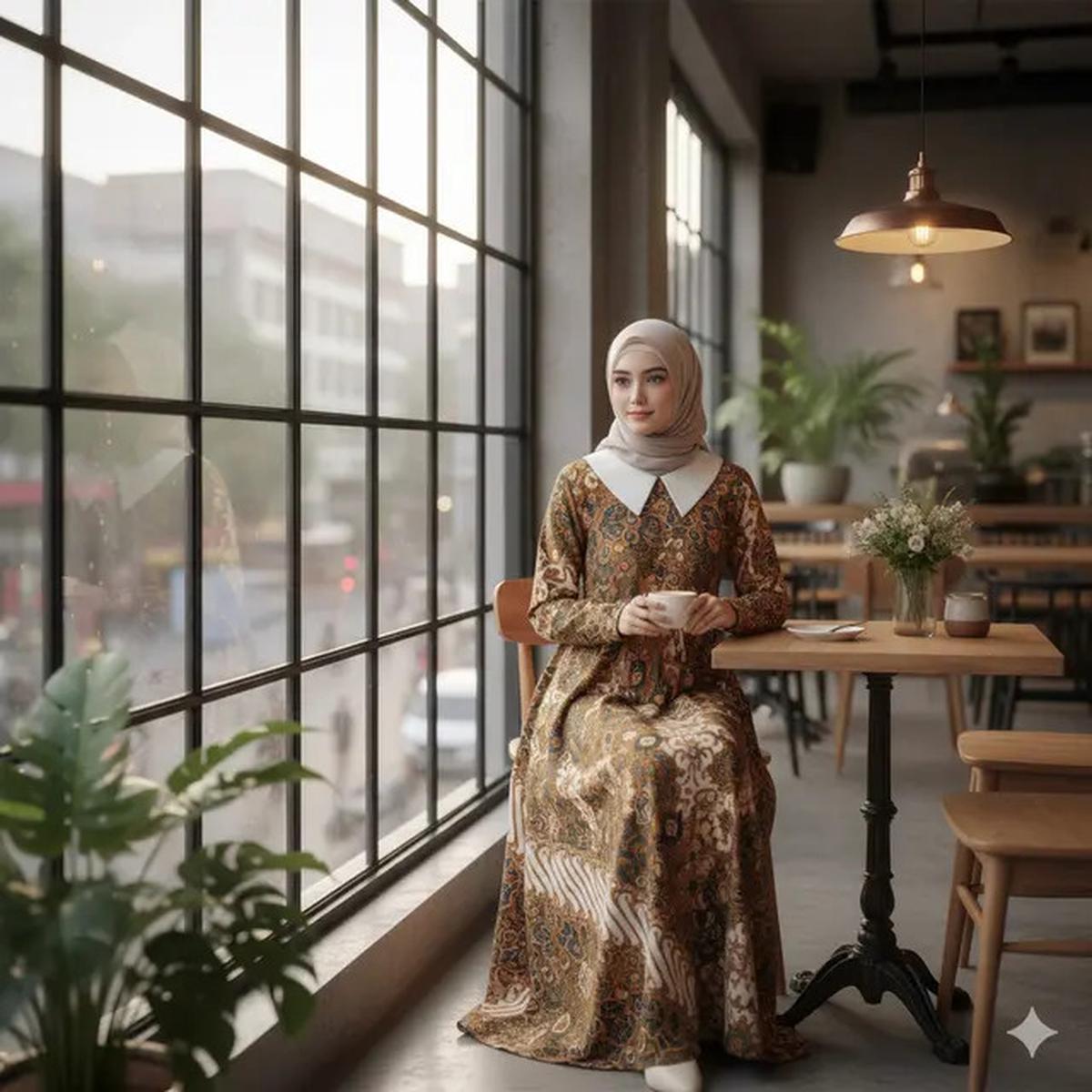9 Gamis Batik Kombinasi Kain Polos Cocok untuk Pesta, Elegan Saat Kondangan