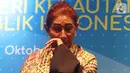 Mantan Menteri Kelautan dan Perikanan, Susi Pudjiastuti saat acara Pisah Sambut Menteri Kelautan dan Perikanan di Kantor KKP, Jakarta, Rabu (23/10/2019). Susi digantikan Edhy Prabowo yang dipilih Presiden Jokowi di Kabinet Indonesia Maju periode 2019-2024. (Liputan6.com/Herman Zakharia)