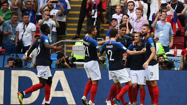 Selebrasi pemain Prancis saat bertemu Argentina di 16 besar Piala Dunia 2018