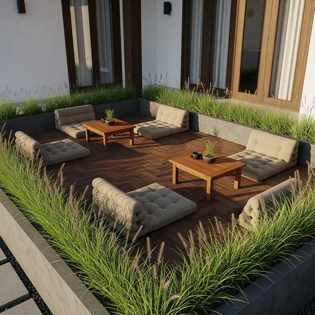Model Teras dengan Tanaman Hias Daun Tipis