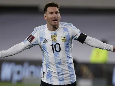 Kemenangan Argentina atas Bolivia di laga lanjutan kualifikasi Piala Dunia 2022 zona Amerika Latin berkat tiga gol yang diciptakan oleh Lionel Messi. (Foto: AFP/Pool/Juan Ignacio Roncoroni)