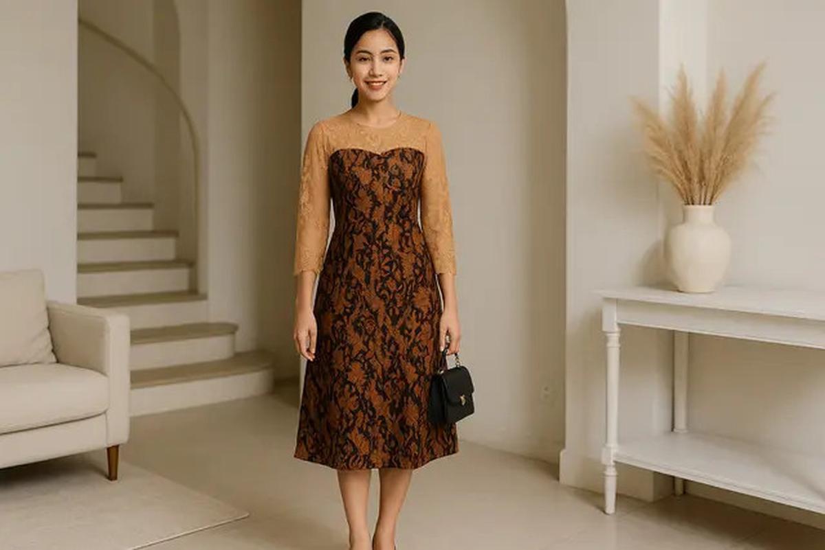 20 Model Dress Batik Kombinasi Brokat Lengan Panjang, Anggun untuk Acara Resmi dan Kondangan