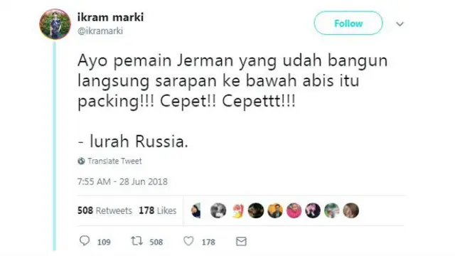Banyak warganet ikut menanggapi kekalahan timnas Jerman melalui cuitan-cuitan kocak di Twitter.