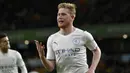 Kevin De Bruyne kini memiliki koleksi sebanyak 15 gol usai berhasil mencetak quattrick dalam kemenangan 5-1 Manchester City atas Wolverhampton pada 12 Mei 2022 lalu. Ia juga merupakan pencetak gol terbanyak untuk calon kuat juara Liga Inggris musim ini, Manchester City. (AP/Rui Vieira)