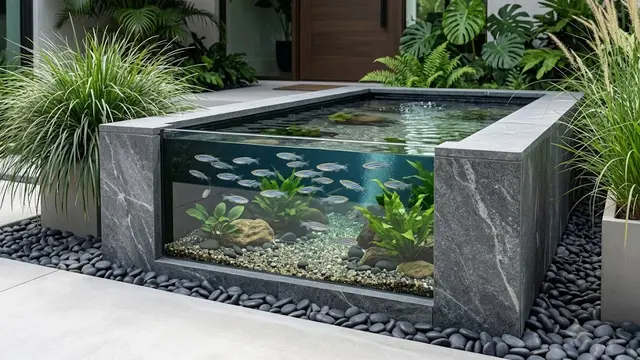 Kolam Minimalis Modern dengan Dinding Kaca