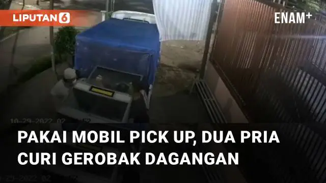 Aksi dua pria mencuri gerobak dagangan gunakan mobil pick up terekam CCTV