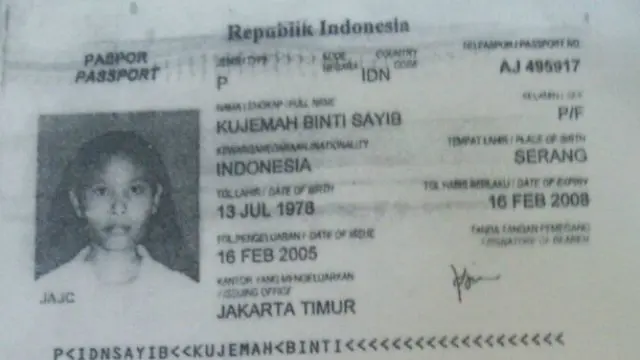 Paspor TKI Kujemah binti Sayib