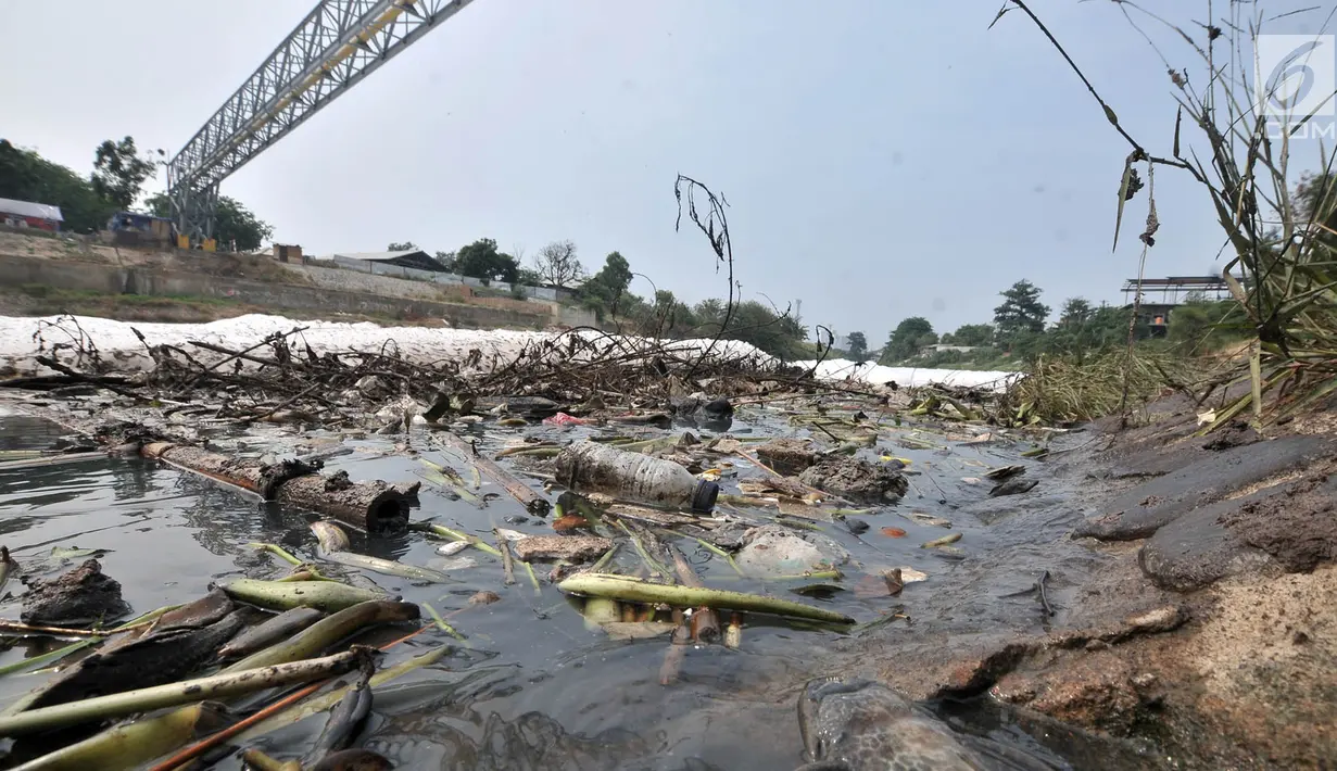 Kondisi Kali Bekasi yang tercemar limbah busa di kawasan Marga Jaya, Bekasi, Kamis (18/10). Selain limbah busa, air Kali Bekasi juga berubah menjadi hitam pekat dan dipenuhi sampah. (Merdeka.com/Iqbal S. Nugroho)