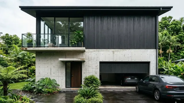 Gambar Fasad Rumah Minimalis dengan Kombinasi Kayu dan Beton