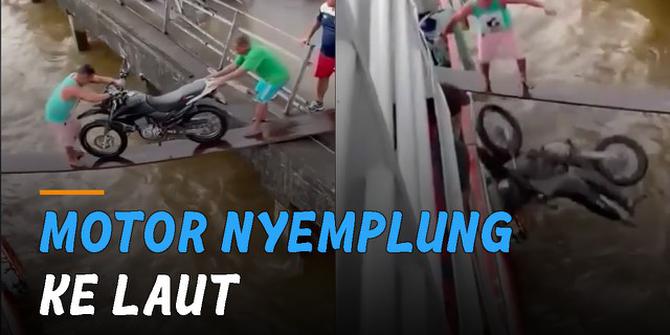 VIDEO: Duh, Motor Nyemplung ke Laut Saat Hendak Dimasukkan ke Kapal