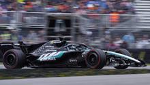 Pembalap Inggris dari tim Mercedes, George Russell, berlomba selama Grand Prix Formula 1 Kanada 2026 di Sirkuit Gilles-Villeneuve di Montreal, Kanada, pada 25 Mei 2026. (Geoff Robins/AFP)
