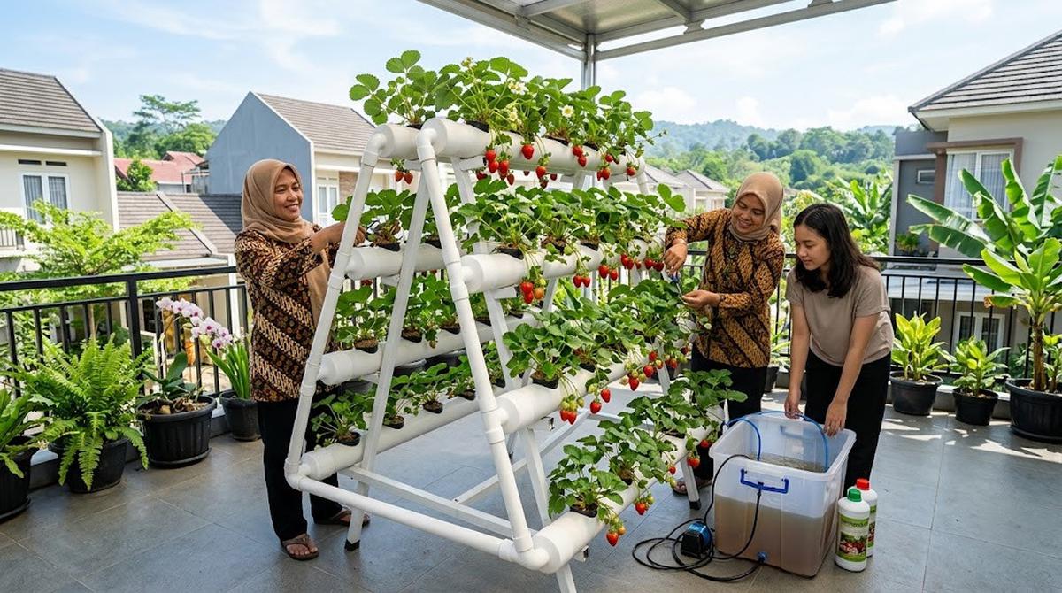 Cara Menanam Stroberi Hidroponik di Rumah (AI Generated)