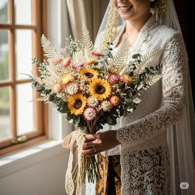 Ide Buket Pengantin dari Bunga Kering: Matahari