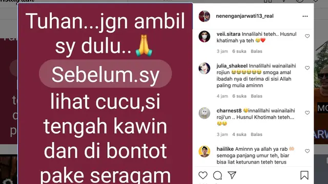 Unggahan Neneng Anjarwati. (Foto: Instagram @nenenganjarwati13_real)