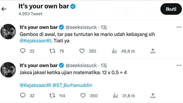 Cuitan Jonathan Latumahina ayah David Ozora. (Foto: Dok. Twitter @seeksixsuck)