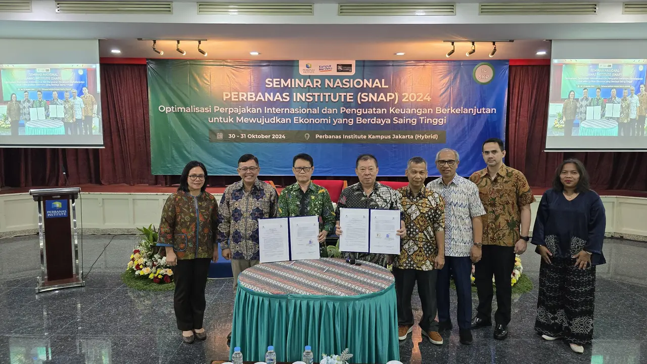 Seminar Nasional yang diselenggarakan Perbanas Institute dengan tema “Optimalisasi Perpajakan Internasional dan Penguatan Keuangan Berkelanjutan”. (Dok Perbanas)