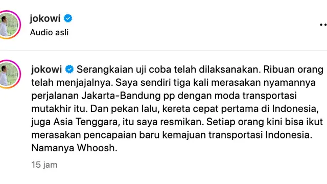 Unggahan Presiden Jokowi. (Foto: Dok. Instagram @jokowi)