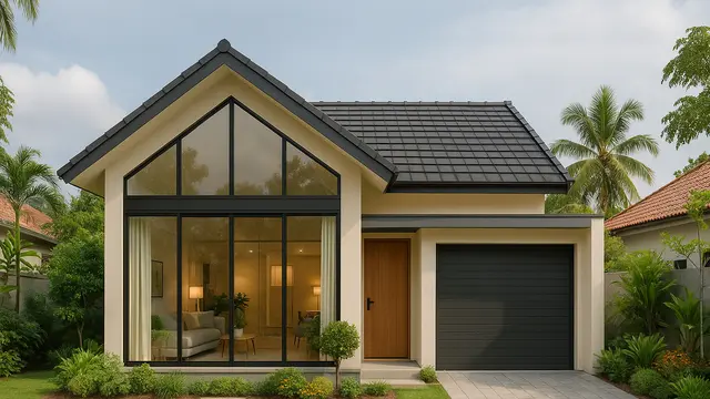 Desain Rumah Sederhana 7x12 dengan Taman Mini dan Garasi/Ilustrasi gambar oleh AI