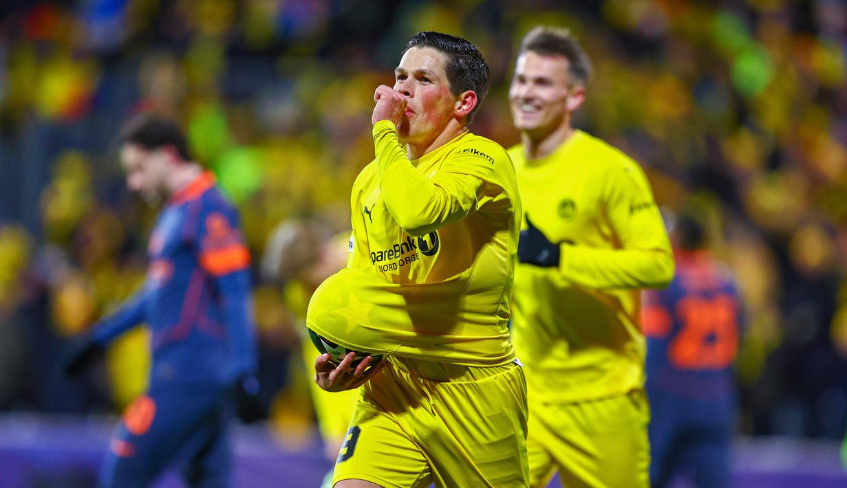 Bodo/Glimt menundukkan Inter Milan dengan skor 3-1 pada leg pertama play-off fase gugur Liga Champions 2025/2026 di Aspmyra Stadion, Kamis (19/2/2026) dini hari WIB. (Mats Torbergsen/NTB Scanpix via AP)