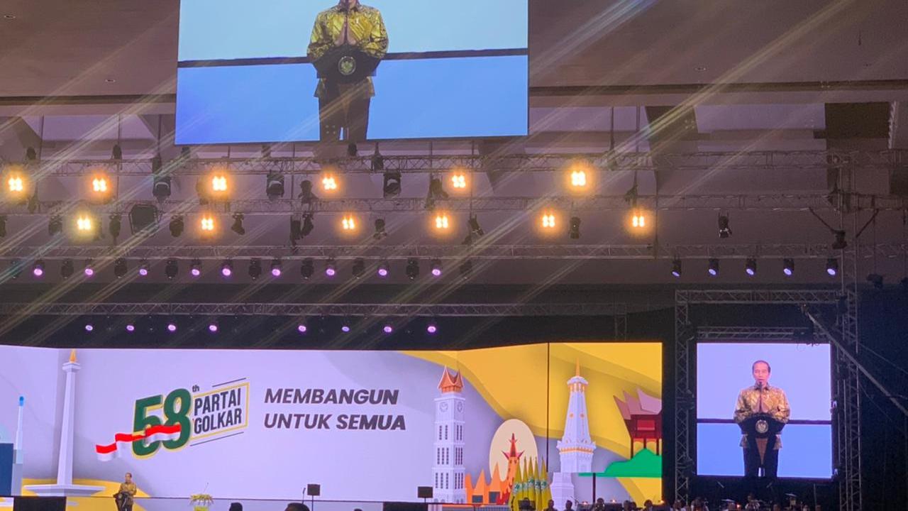 Presiden Joko Widodo (Jokowi) saat Memberikan Sambutan di Acara Perayaan HUT Golkar ke-58