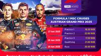 Jadwal streaming Formula 1 Msc Cruises Austrian Grand Prix 2025 Round 11 di Vidio. Saksikan para pembalap mobil dunia di ajang Formula 1 Msc Cruises Austrian Grand Prix 2025 dengan sirkuit yang spektakuler akhir pekan ini hanya di Vidio. (sum. doc. vidio.com)