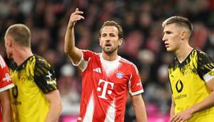 Aksi Harry Kane pada laga Bayern Munchen vs Borussia Dortmund di pekan ke-7 Bundesliga 2025/2026 -&nbsp;AP Photo/Lennart Preiss