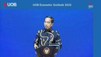 Presiden Republik Indonesia Joko Widodo (Jokowi) dalam UOB Annual Economic Outlook 2023 bertajuk &ldquo;Emerging Stronger in Unity and Sustainably&rdquo;, Kamis (29/9/2022).