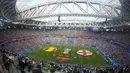 Suasana di dalam stadion sebelum laga perebutan tempat ke tiga Piala Dunia 2018 antara Inggris melawan Belgia di Stadion Saint Petersburg, Rusia. (Bola.com/Okie Prabhowo)