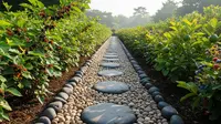 7 Desain Taman Buah Mini dengan Jalur Batu Alam yang Rapi, Bikin Rumah Asri dan Produktif