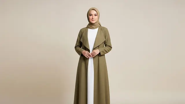Long Outer Earth Tone dengan Dress Putih