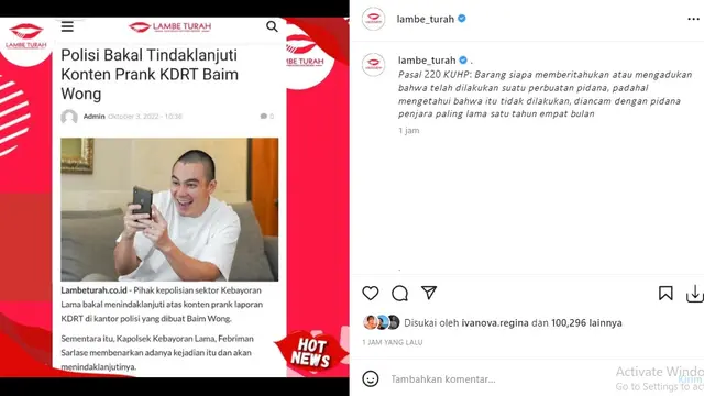 Baim Wong (Foto: Instagram/@lambe_turah)