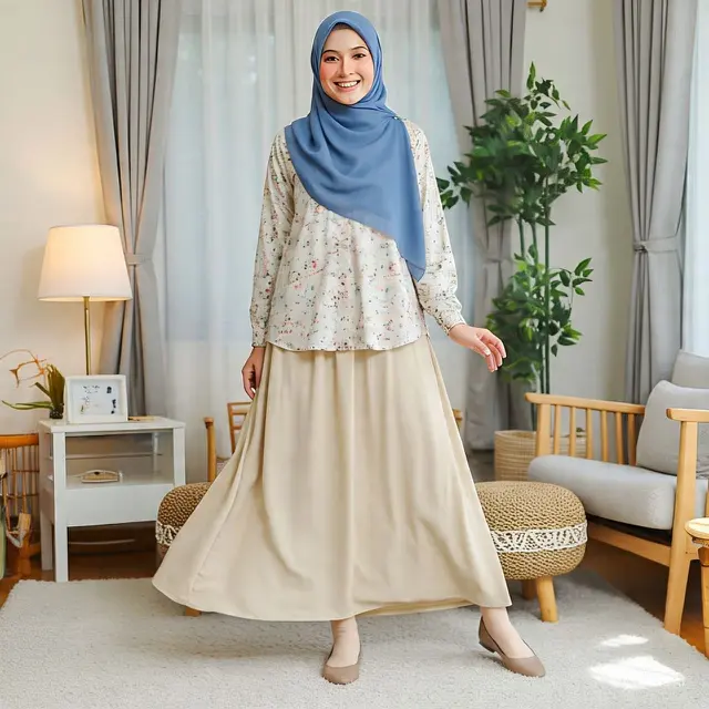 Outfit Cewek Pendek Hijab dengan Rok A-Line di Bawah Lutut